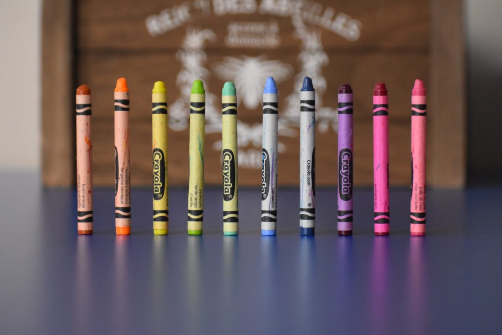 Crayons standing in a line