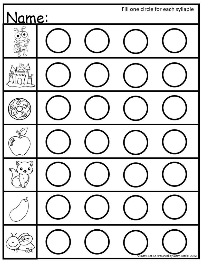 Worksheet for using a dot painter to tap the syllables in a word.