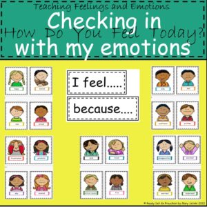 Teaching feelings and emotions cover with pictures of children making faces that match different emotions